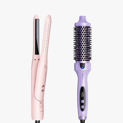 Pink Cool Curl Pencil and purple Blowout Boost on a white background