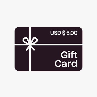 Black gift card with a white bow and 'USD $5.00 Gift Card' text on a white background
