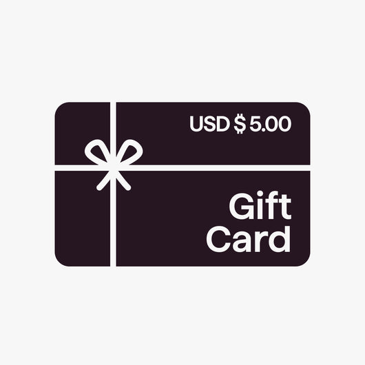 Black gift card with a white bow and 'USD $5.00 Gift Card' text on a white background